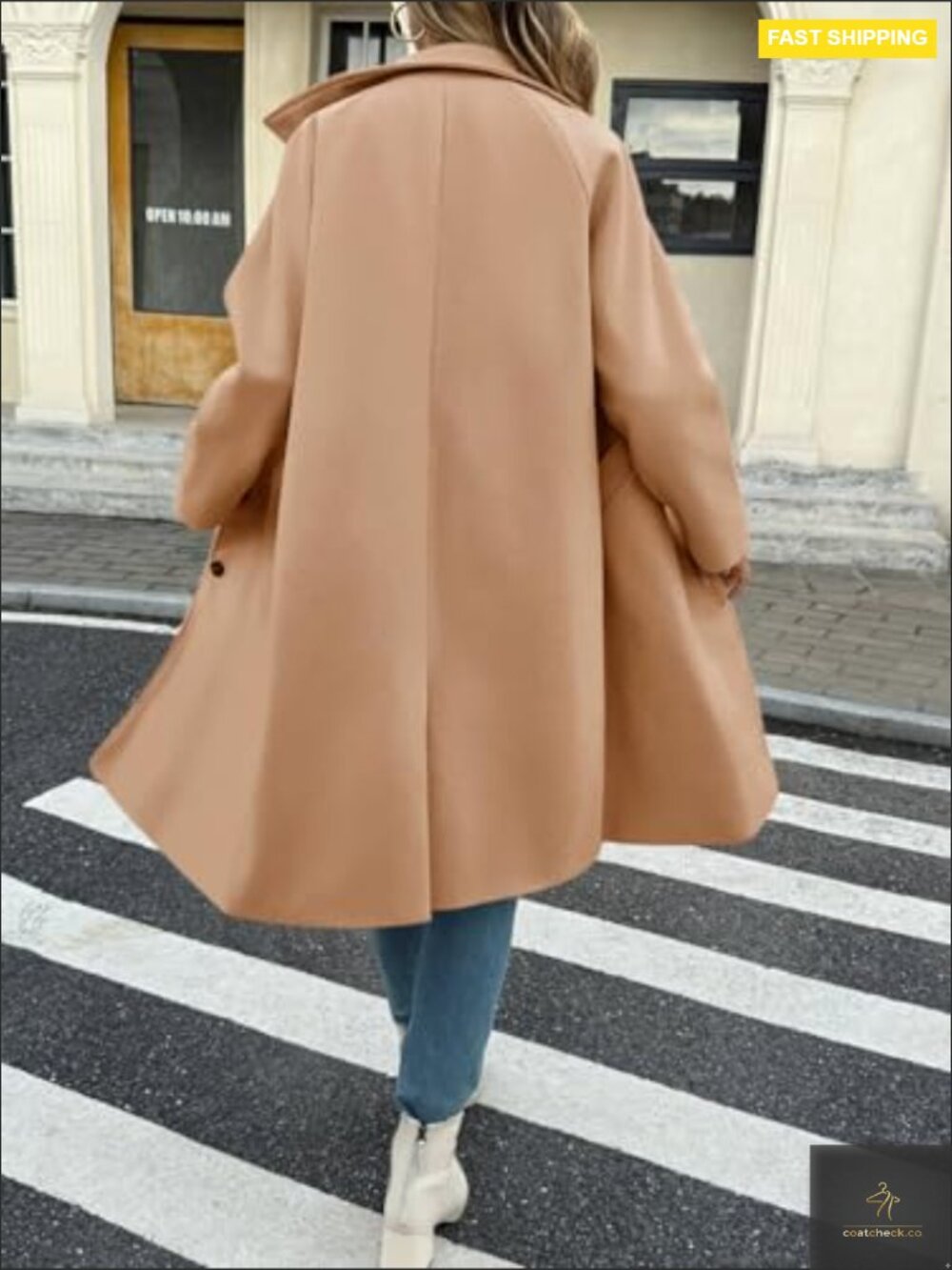 Womens Long Single Breasted Peacoat Lapel Collar Fall Winter Casual Trench - Picture 5 of 5